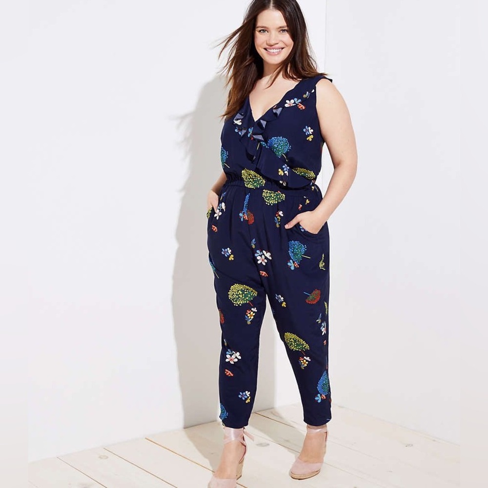 LOFT Navy Floral Sleeveless Jumpsuit